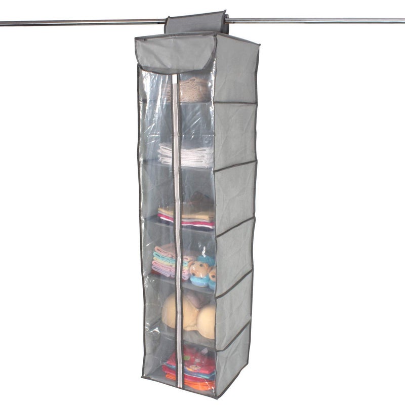 WOX MOX WOX MOX NonWoven Fabric Cloth Hanging Storage Wardrobe Organizer with PVC Zippered Closure 6 Shelves Multicolor  - Image 3