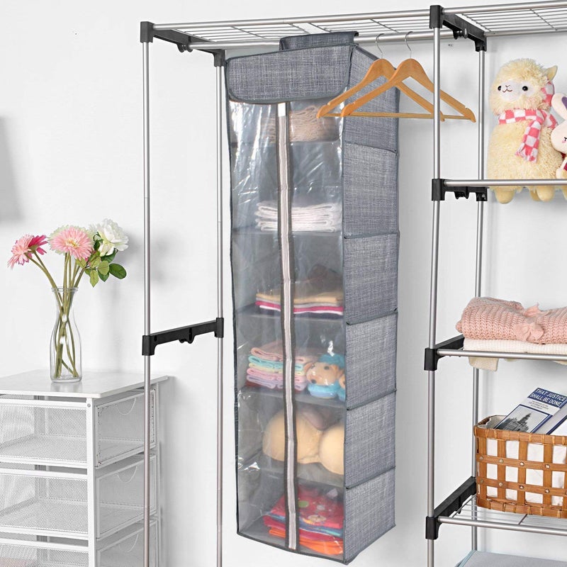 WOX MOX WOX MOX NonWoven Fabric Cloth Hanging Storage Wardrobe Organizer with PVC Zippered Closure 6 Shelves Multicolor  - Image 5