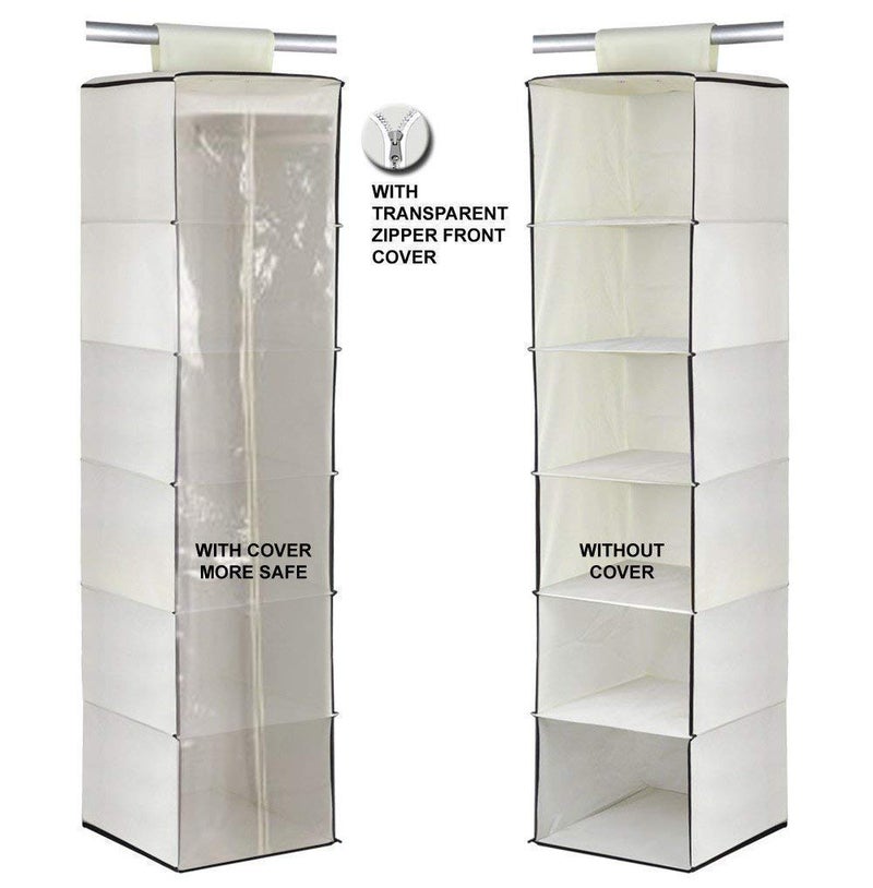 WOX MOX WOX MOX NonWoven Fabric Cloth Hanging Storage Wardrobe Organizer with PVC Zippered Closure 6 Shelves Multicolor  - Image 4