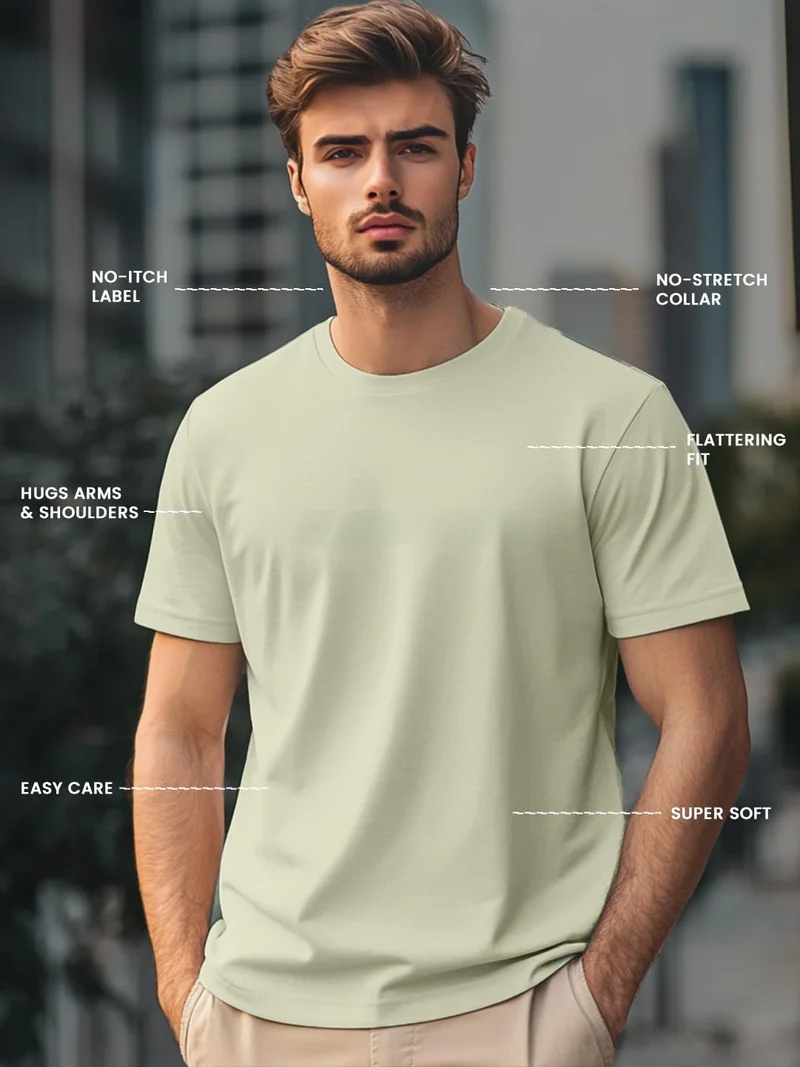 NOBERO  Aloe Green Regular Fit T-Shirt for Men for Men | Best Price UAE