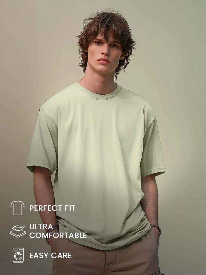 NOBERO  Aloe Green Regular Fit T-Shirt for Men for Men | Best Price UAE