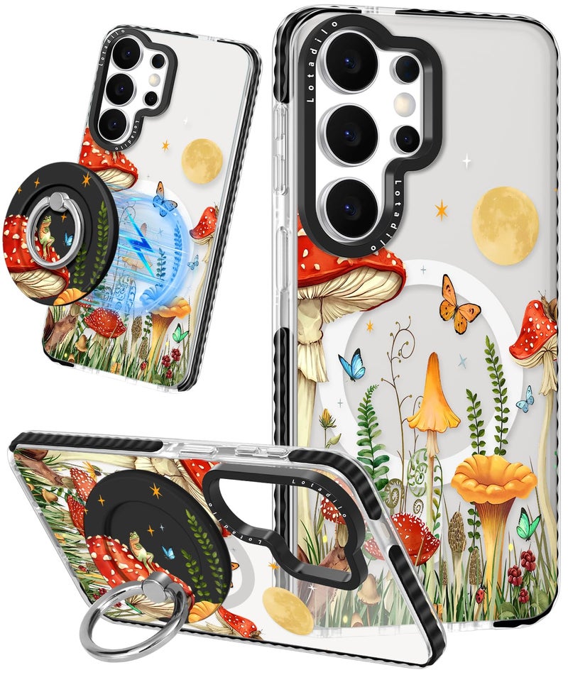 Lotadilo Cute Case for Samsung Galaxy S26 Ultra for Women Girls - Funny Butterfly Mogu Design Compatible with Magsafe Magnetic Ring Holder Kickstand Fashion TPU Phone Covers - Image 1
