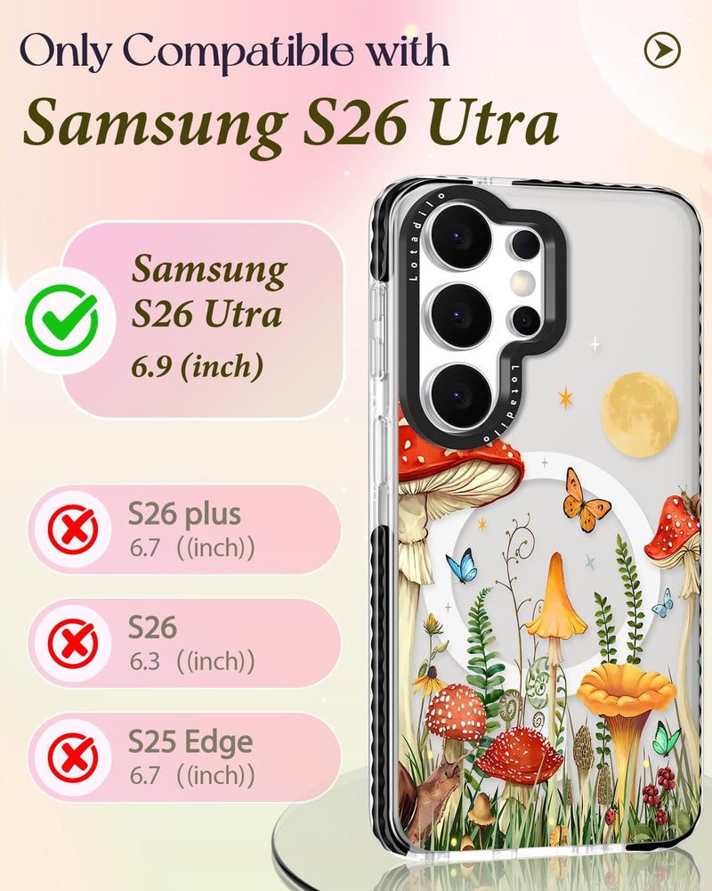Lotadilo Cute Case for Samsung Galaxy S26 Ultra for Women Girls - Funny Butterfly Mogu Design Compatible with Magsafe Magnetic Ring Holder Kickstand Fashion TPU Phone Covers - Image 2