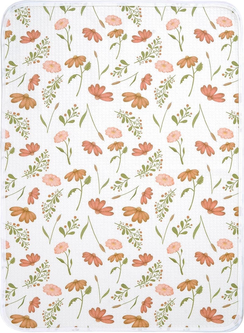 haakaa Waterproof Changing Pad Liners, 100% Cotton, Soft & Breathable (1pc, 19.5" x 27.5" Velvet Bloom) - Image 1