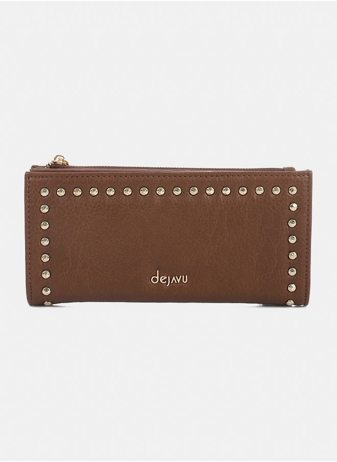 DejaVu Multi Pockets Studded Coffee Brown Wallet  - Image 1