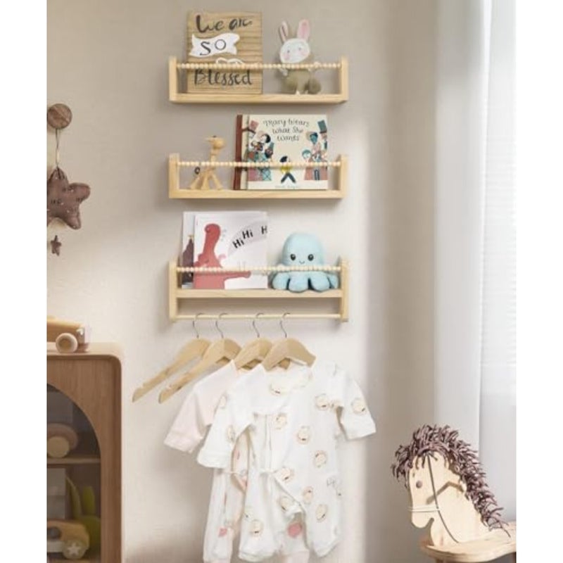 Floating Shelves for Wall, Set of 3 Book Shelves, Wall Mounted Orizer with Towel Bar, Hanging Bookshelves, Nursery Decor for - Image 2