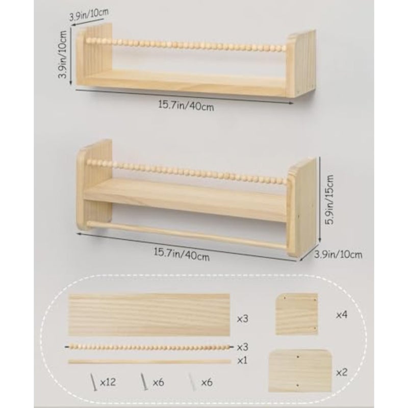 Floating Shelves for Wall, Set of 3 Book Shelves, Wall Mounted Orizer with Towel Bar, Hanging Bookshelves, Nursery Decor for - Image 3