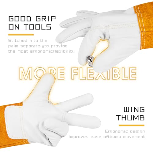 TOOLIOM Premium Goatskin TIG Welding Gloves Cuff Cowhide Split Leather with Soft Lining High-Dexterity (14-inch, Extra Large) - Image 2