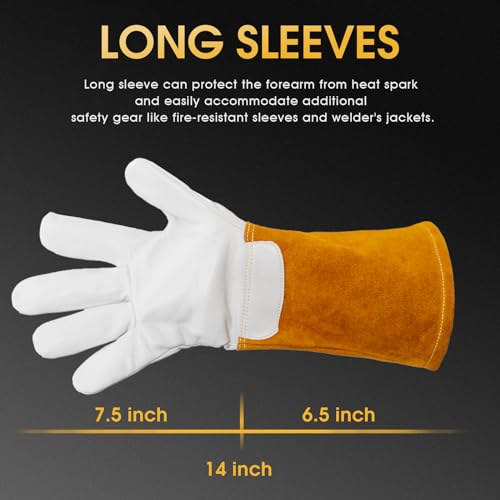 TOOLIOM Premium Goatskin TIG Welding Gloves Cuff Cowhide Split Leather with Soft Lining High-Dexterity (14-inch, Extra Large) - Image 5