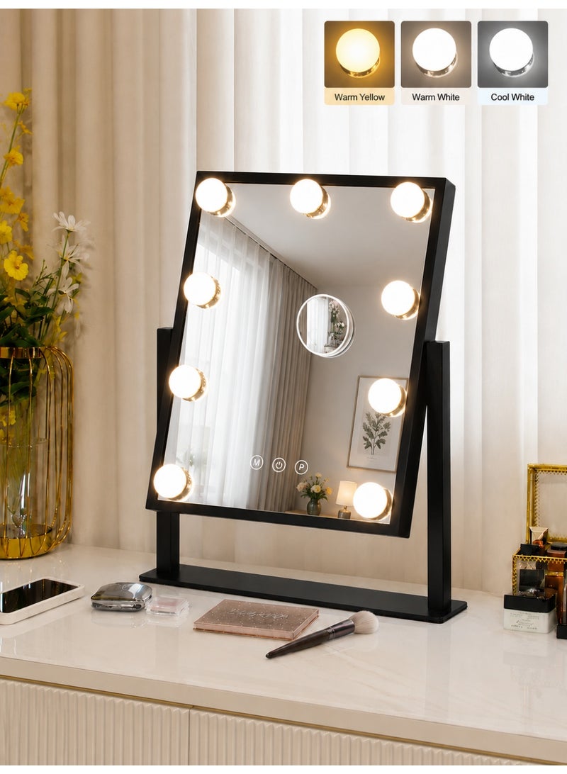 Aurrako LED Make Up Vanity Mirror with Lights Hollywood Vanity Mirror with 3 Colors Lighting Modes, Touch Control, 360°Ratation, Dimmable 9 LED Bulbs Lighted Makeup Mirror for Dressing Room & Bedroom for Dressing Room & Bedroom - Image 1
