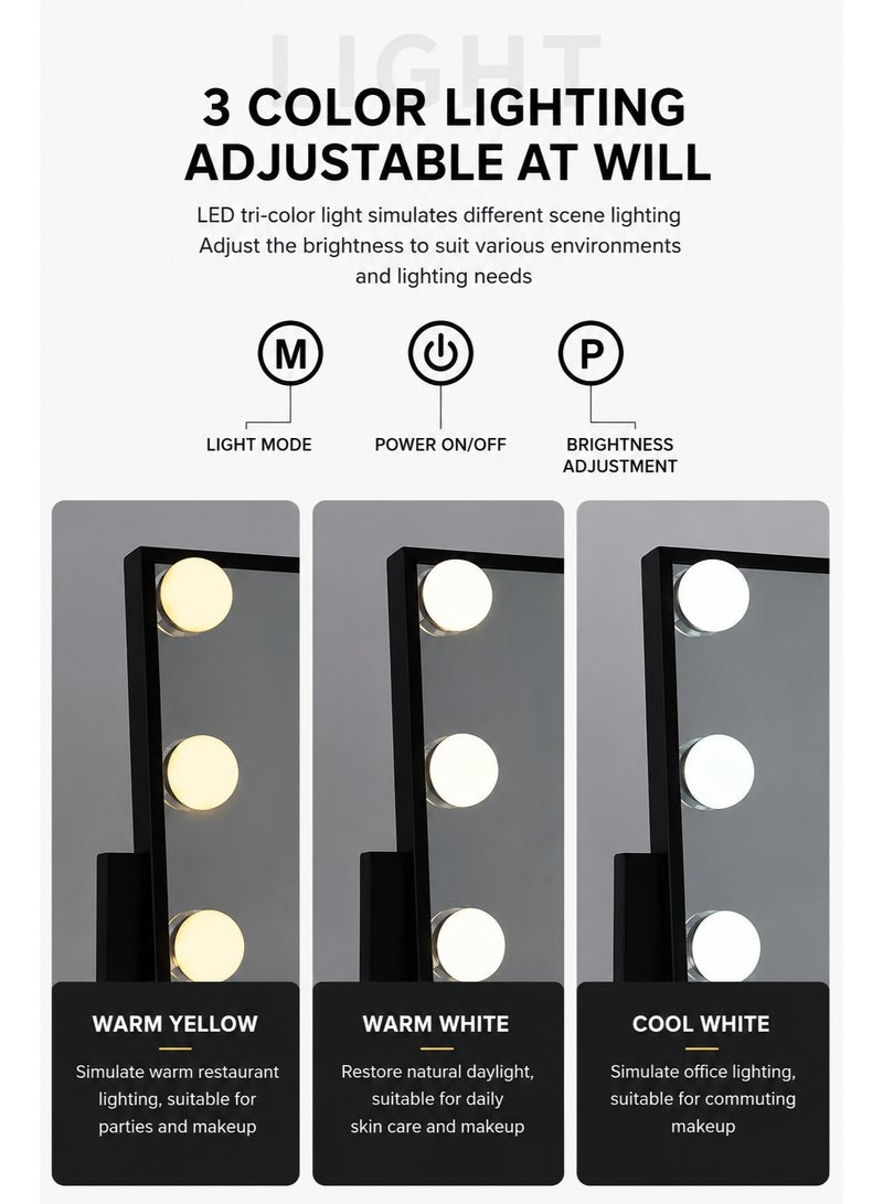 Aurrako LED Make Up Vanity Mirror with Lights Hollywood Vanity Mirror with 3 Colors Lighting Modes, Touch Control, 360°Ratation, Dimmable 9 LED Bulbs Lighted Makeup Mirror for Dressing Room & Bedroom for Dressing Room & Bedroom - Image 2