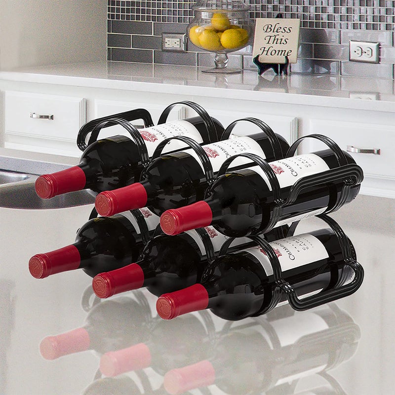 Mango Steam 6 Bottle Counter-top Wine Rack - Storage Organizer for Kitchen Countertops, Pantry, Fridge - (Black) - Image 2