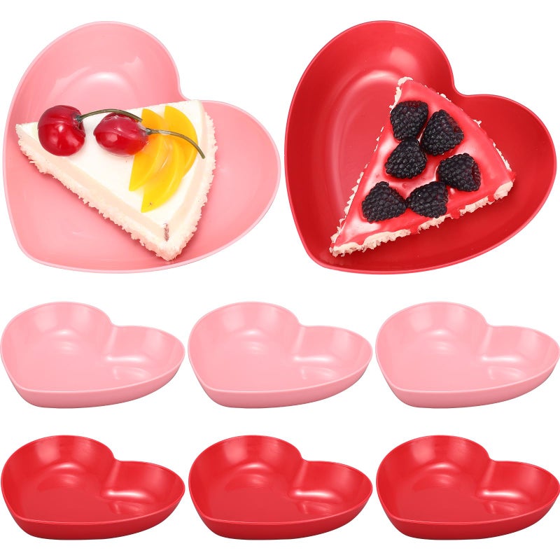 ywmigl 8 Pcs Heart Shaped Bowls 5.7 Inch Heart Shaped Wheat Straw Small Snack Dessert Dishes Salad Plates for Dinner Appetizer Sauce Dish Dipping Snack Fruit Dessert Steak Serving (Red,Pink) - Image 1