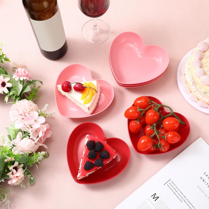 ywmigl 8 Pcs Heart Shaped Bowls 5.7 Inch Heart Shaped Wheat Straw Small Snack Dessert Dishes Salad Plates for Dinner Appetizer Sauce Dish Dipping Snack Fruit Dessert Steak Serving (Red,Pink) - Image 3