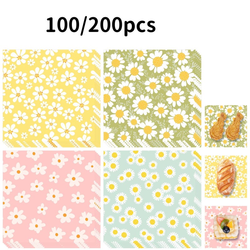 100Pcs Greaseproof Paper 7x7 Inch Spring Floral Design for Party - Image 1