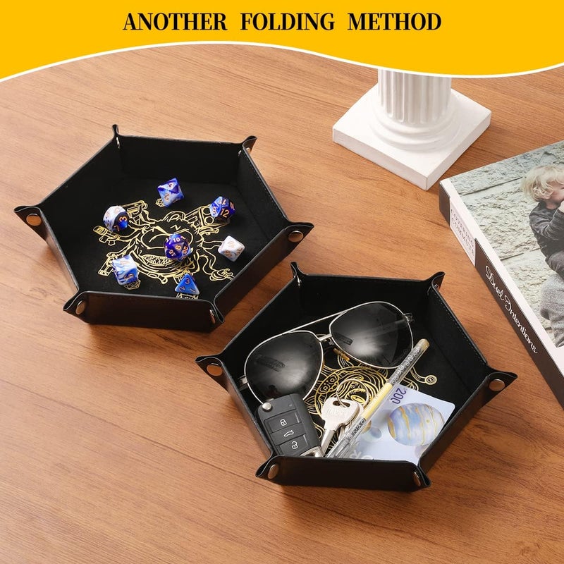 Grajar 2 Pcs Portable Folding Dice Rolling Tray Set for RPG DND Table Games - PU Leather and Velvet Holder Storage Box - Beholder - Image 5