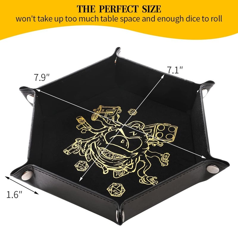 Grajar 2 Pcs Portable Folding Dice Rolling Tray Set for RPG DND Table Games - PU Leather and Velvet Holder Storage Box - Beholder - Image 3