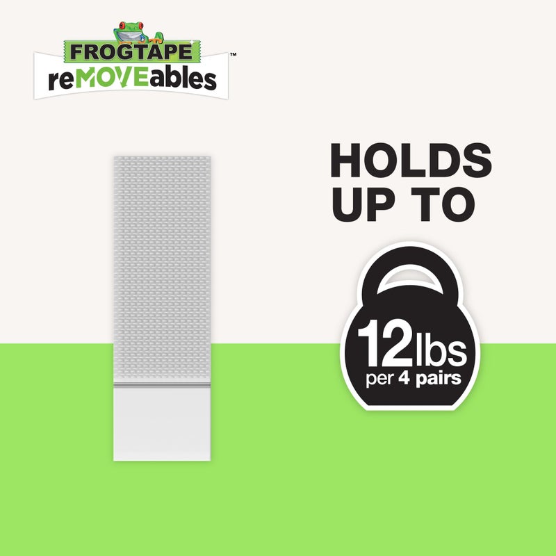 FrogTape reMOVEables Medium Picture Hanging Strips, Damage-Free Removable Adhesive Wall Strips, Picture Hangers, Stick On Wall Mounting for Frames, Canvas, Home DÃ©cor, White, 12 Pairs (24 Pieces) - Image 2