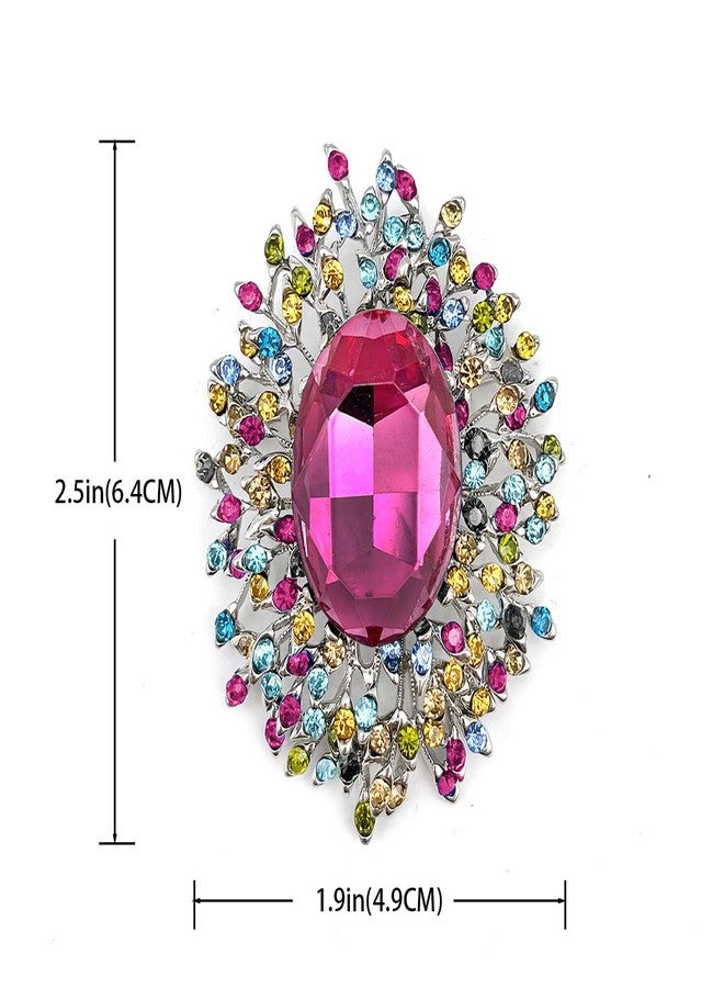 YOQUCOL Elegant Bright Pink Cubic Zirconia Crystal Colorful Rhinestone Brooch Pins for Women - Image 3
