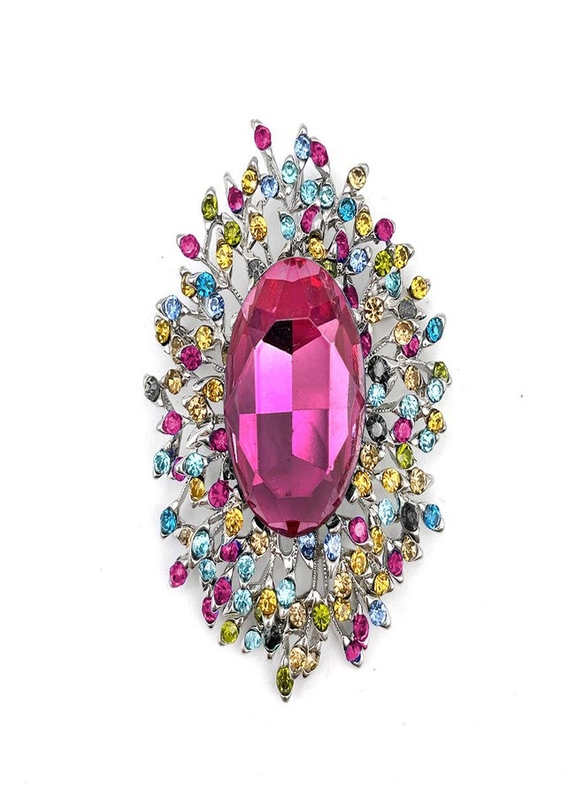 YOQUCOL Elegant Bright Pink Cubic Zirconia Crystal Colorful Rhinestone Brooch Pins for Women - Image 1
