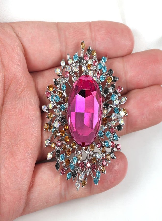 YOQUCOL Elegant Bright Pink Cubic Zirconia Crystal Colorful Rhinestone Brooch Pins for Women - Image 4