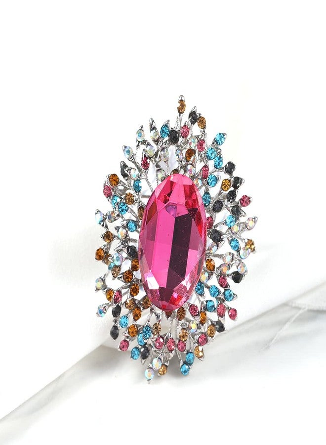 YOQUCOL Elegant Bright Pink Cubic Zirconia Crystal Colorful Rhinestone Brooch Pins for Women - Image 5