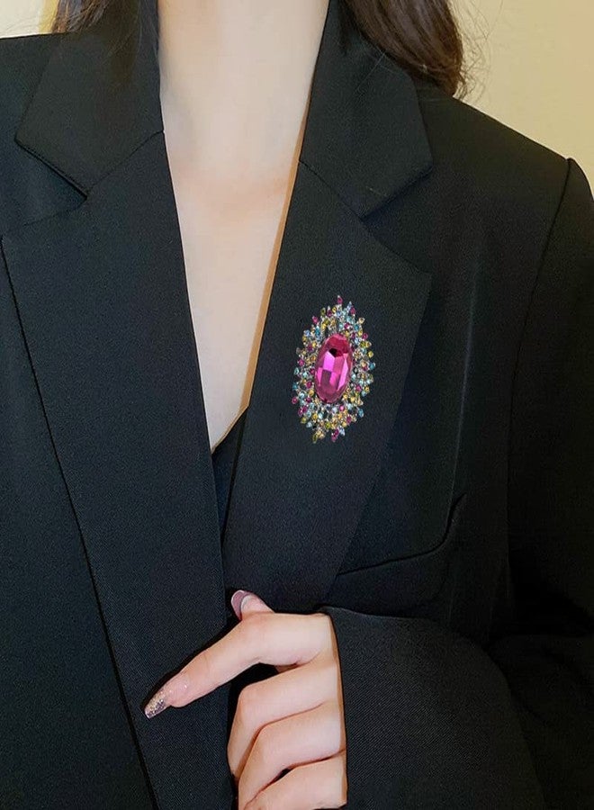 YOQUCOL Elegant Bright Pink Cubic Zirconia Crystal Colorful Rhinestone Brooch Pins for Women - Image 2