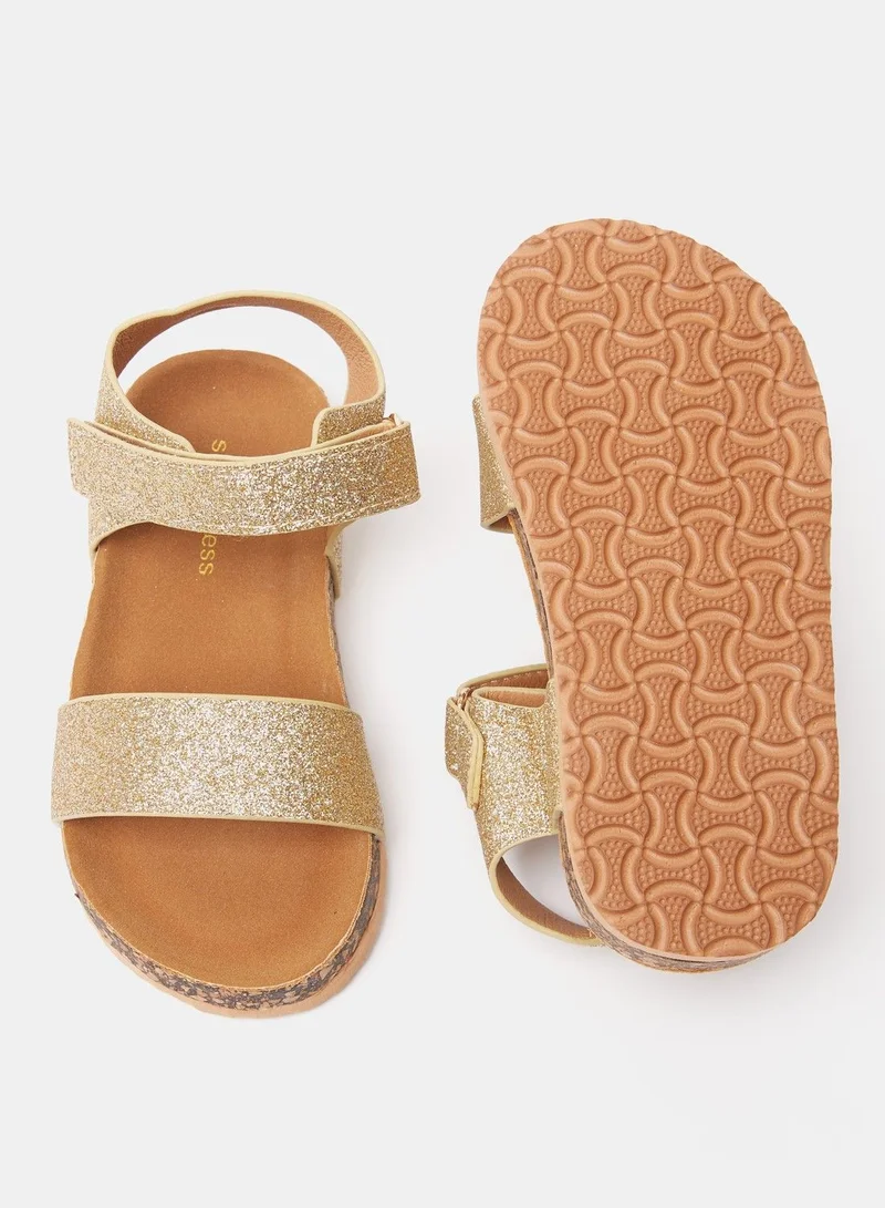 shoexpress Glitter Detail Open Toe Strap Sandals with Hook and Loop Closure