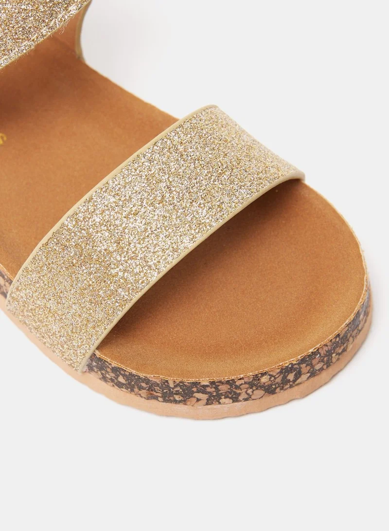 shoexpress Glitter Detail Open Toe Strap Sandals with Hook and Loop Closure