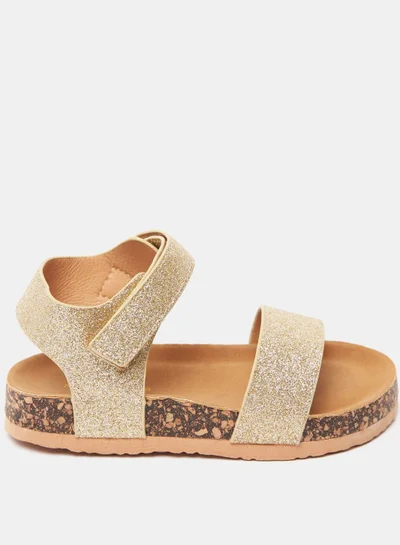 shoexpress Glitter Detail Open Toe Strap Sandals with Hook and Loop Closure