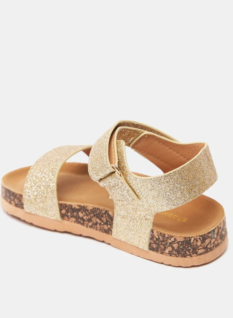 shoexpress Glitter Detail Open Toe Strap Sandals with Hook and Loop Closure