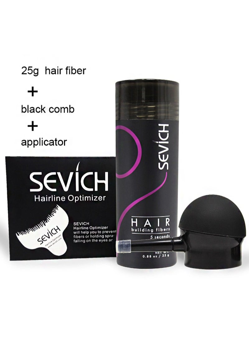 Sevich Hair Fibers for Thinning Hair Fiber Applicator 3-in-1 Set， Natural Concealing Hair Building Fibers，Long-Lasting Spray with Accessory for Crisp Hairlines, Thicker Beard & Styling (Black 25g)  - Image 1