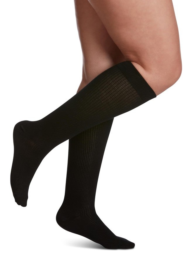 SIGVARIS Women's Casual Cotton 146 - Calf High Medical Compression Socks - 15-20mmHg - B (Medium) - Black - Image 1