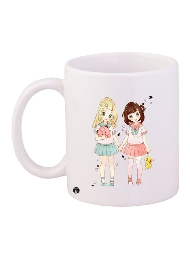 RYN Cartoon Printed Coffee Mug White/Pink/Blue 11ounce