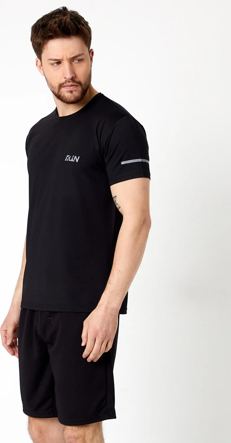 ام ار اس كلوثينج Run Breathable Sports Short Sleeve Reflective Printed T-Shirt Black Men