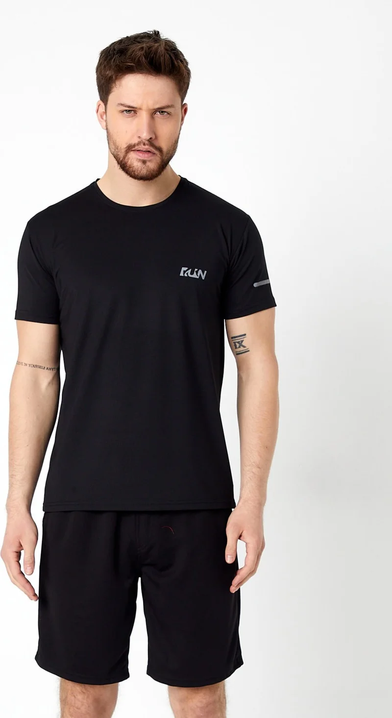ام ار اس كلوثينج Run Breathable Sports Short Sleeve Reflective Printed T-Shirt Black Men