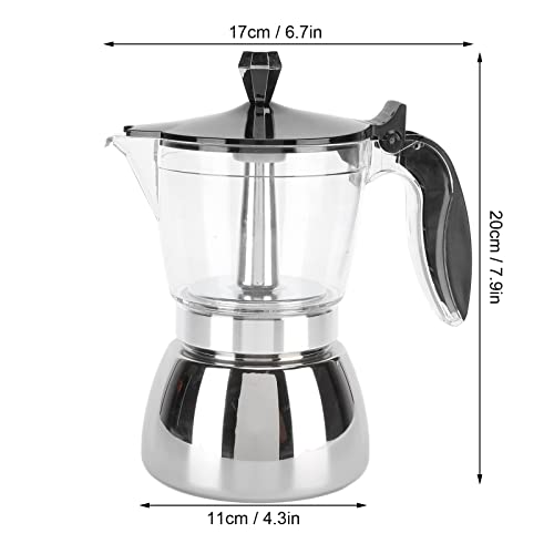 Jerliflyer 6 Cups Stainless Steel Coffee Pot Brew Classic Italian with Our Moka Pot Premium Crystal Glass Top Octagonal Design for Stovetop Brewing - Image 3