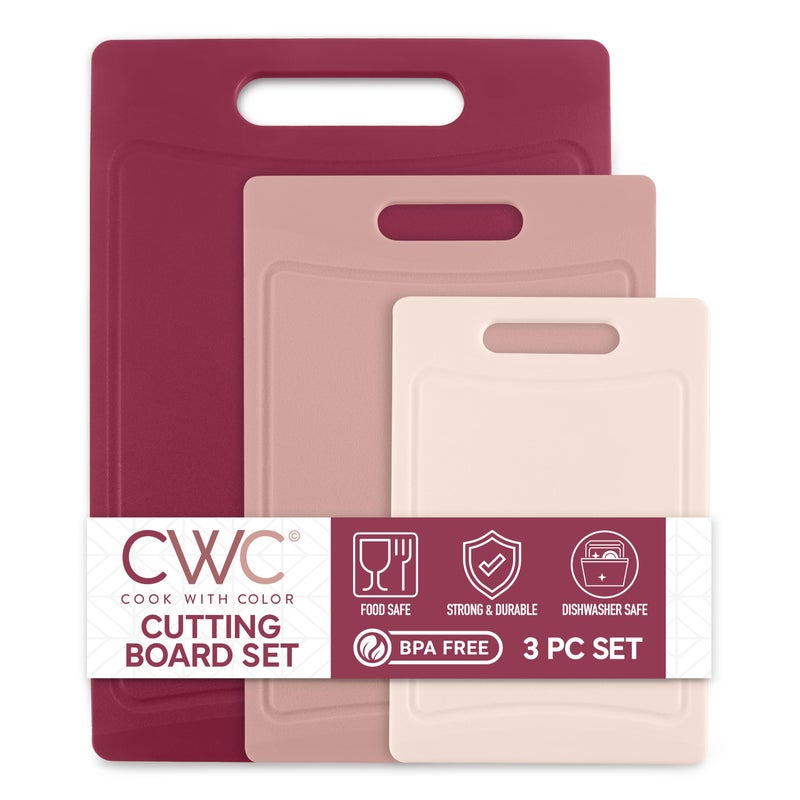 COOK WITH COLOR NonSlip Cutting Board Set Kitchen Essentials with Easy Grip Handle for Meat Veggies and Fruits 3 Cutting Boards Rose