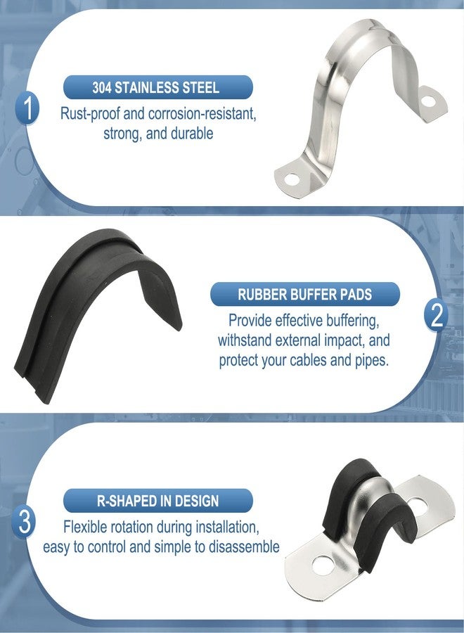 PATIKIL 12Pcs Pipe Clamps, 3 Inch 304 Stainless Steel Rubber Cushioned U Bracket Conduit Clamps Pipe Strap Wire Clips with Hexagonal Screw for Tube Hose Cord Installation, 77mm - Image 3