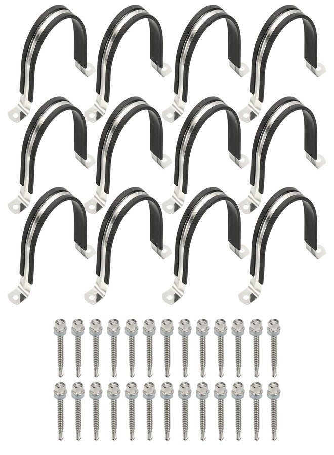 PATIKIL 12Pcs Pipe Clamps, 3 Inch 304 Stainless Steel Rubber Cushioned U Bracket Conduit Clamps Pipe Strap Wire Clips with Hexagonal Screw for Tube Hose Cord Installation, 77mm - Image 1