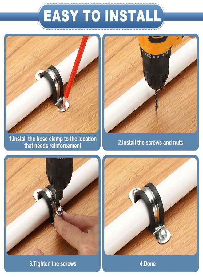 PATIKIL 12Pcs Pipe Clamps, 3 Inch 304 Stainless Steel Rubber Cushioned U Bracket Conduit Clamps Pipe Strap Wire Clips with Hexagonal Screw for Tube Hose Cord Installation, 77mm - Image 4