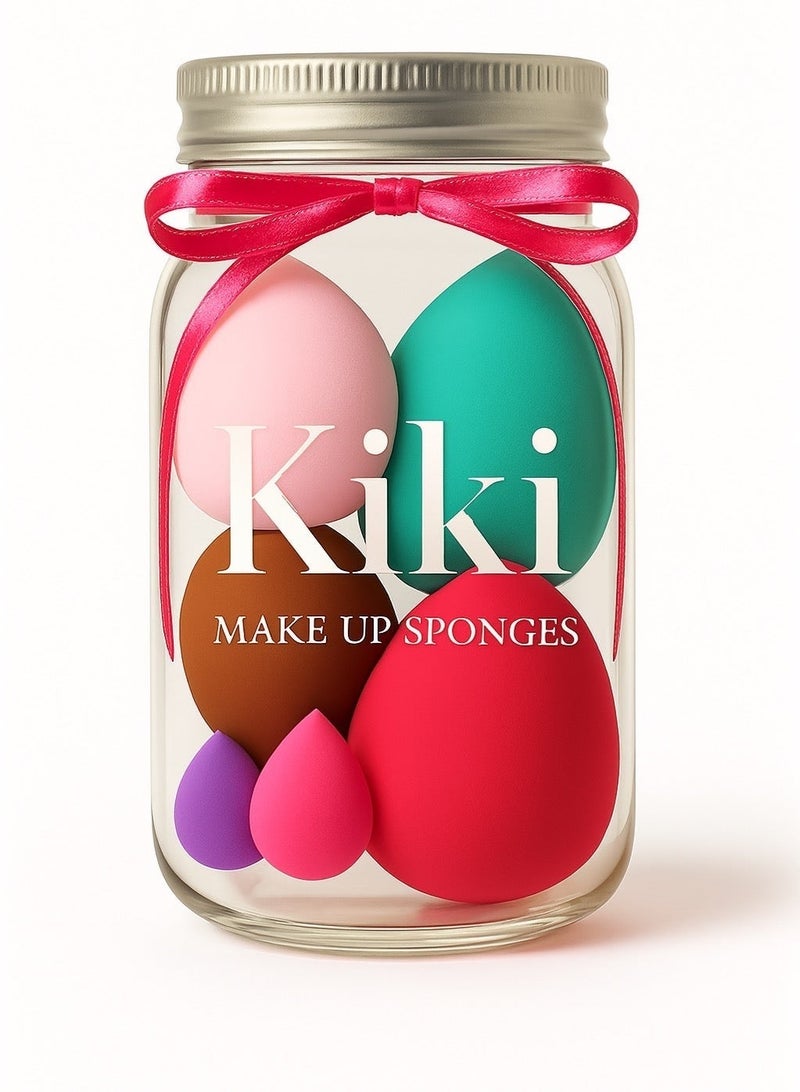 KIKI 6Pcs Make Up Sponge Blender，Cosmetics Beauty Assecories Set, Muti-Colored Makeup Techniques for Liquid Cream and Powder, Dry Wet Use - Image 1