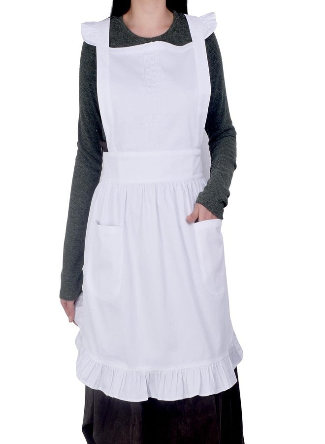 Love Potato Cotton Adjustable Kitchen Cooking Apron - Retro Cosplay Maid Style Baking Apron with Pockets (White, 23x27) - Image 1