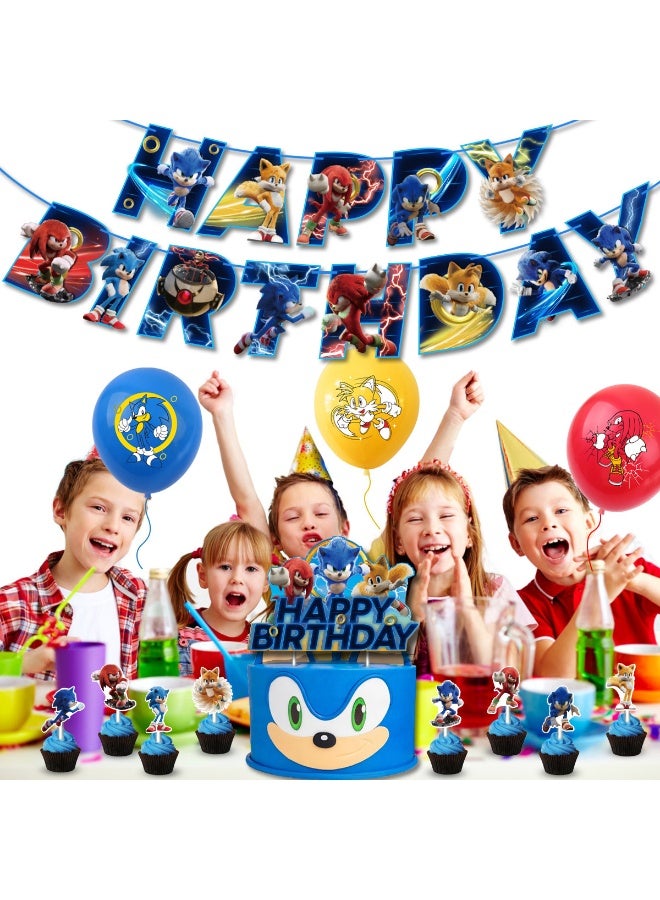 Sonic The Hedgehog Birthday Party Decorations Set - Backdrop, Banner, Cake Toppers & Balloons - Image 5