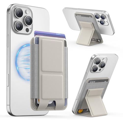 GONEZ for MagSafe Wallet with Stand, Stronger Magnetic Card Holder for iPhone 16/15/14/13/12 Series, Premium Leather Phone Wallet with RFID Blocking, 1 Slot, Fit 5 Cards, Stone - Image 1
