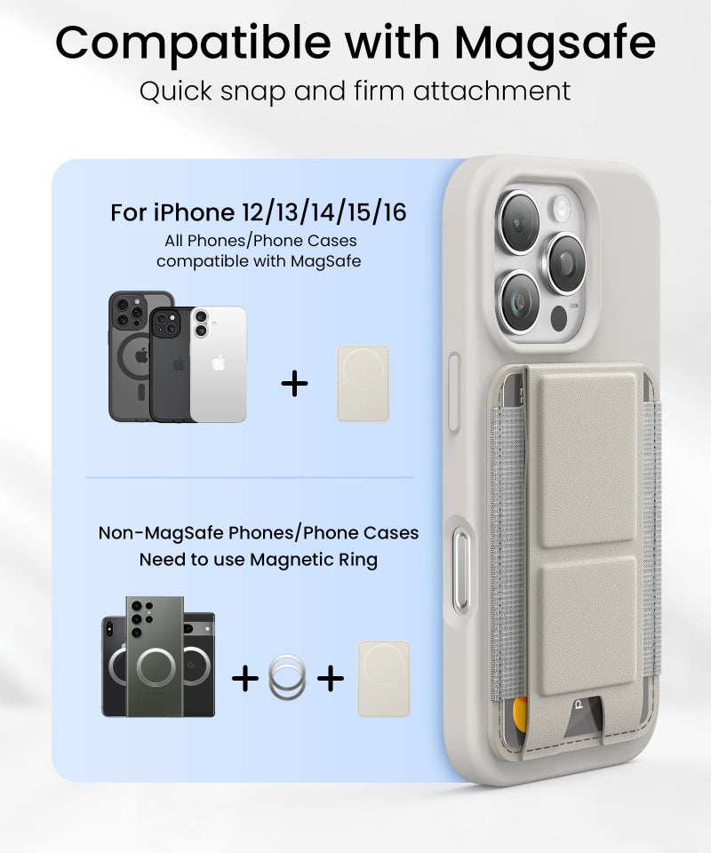 GONEZ for MagSafe Wallet with Stand, Stronger Magnetic Card Holder for iPhone 16/15/14/13/12 Series, Premium Leather Phone Wallet with RFID Blocking, 1 Slot, Fit 5 Cards, Stone - Image 2