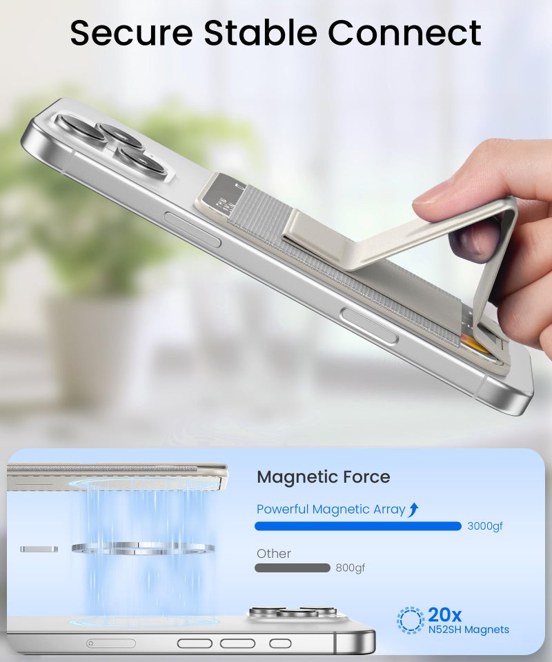 GONEZ for MagSafe Wallet with Stand, Stronger Magnetic Card Holder for iPhone 16/15/14/13/12 Series, Premium Leather Phone Wallet with RFID Blocking, 1 Slot, Fit 5 Cards, Stone - Image 5
