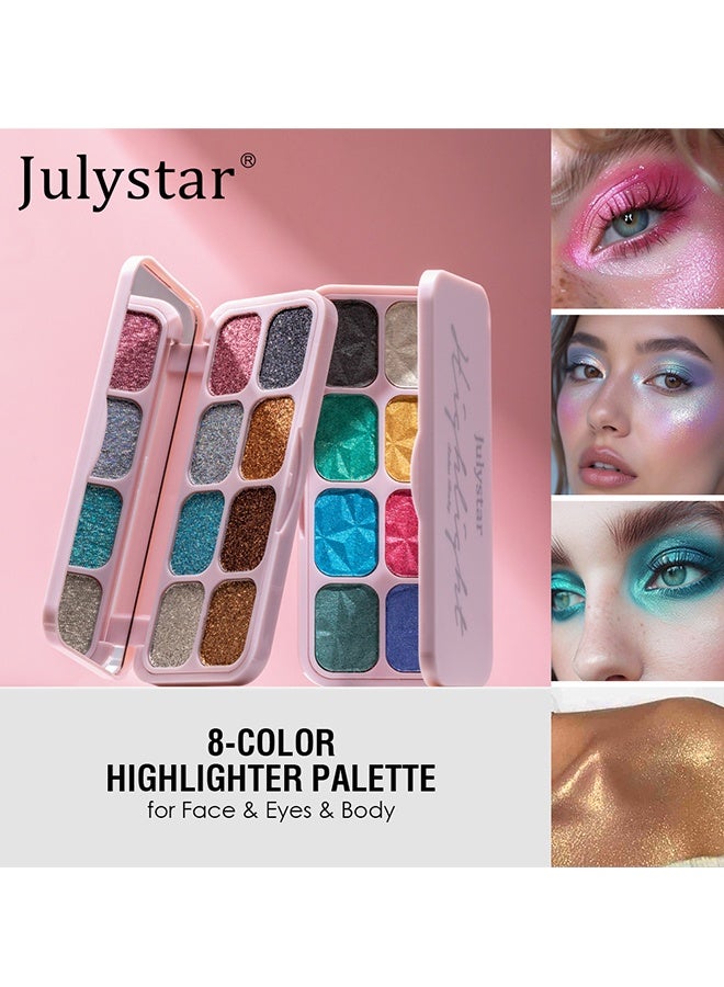 Julystar Highlight， 8-Color Glitter Eyeshadow Palette, Star Diamond Glitz, High Shine Metallic & Sparkle Shades, Long-Lasting Waterproof Eye Makeup, Smooth Blendable Powder for Party & Night Look #02 - Image 3