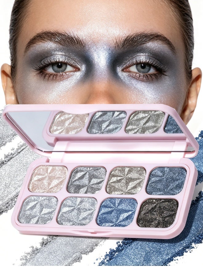 Julystar Highlight， 8-Color Glitter Eyeshadow Palette, Star Diamond Glitz, High Shine Metallic & Sparkle Shades, Long-Lasting Waterproof Eye Makeup, Smooth Blendable Powder for Party & Night Look #02 - Image 1