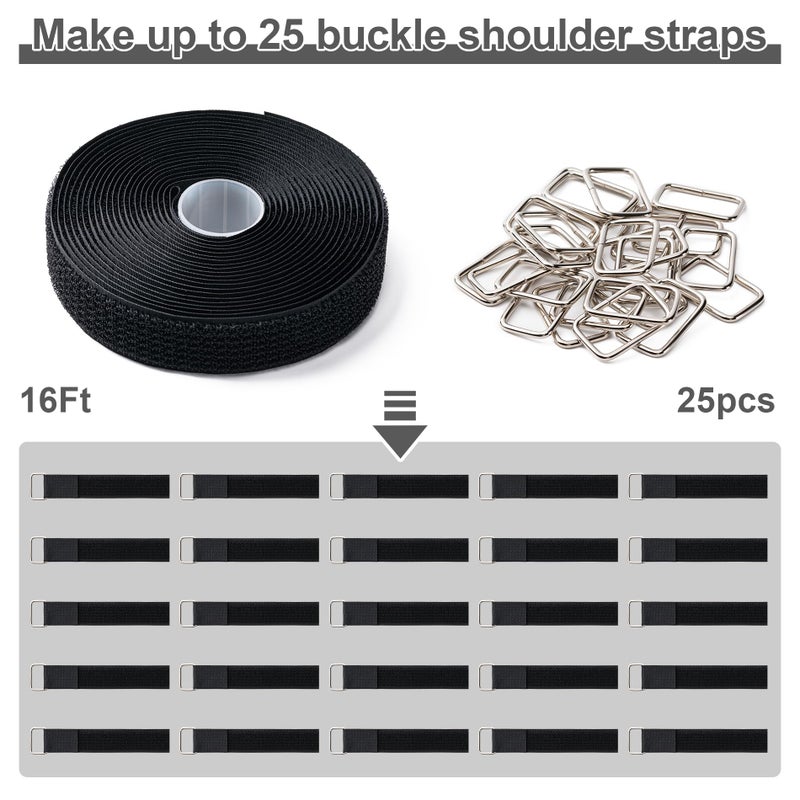 CADONO 1" x16Ft Hook and Loop Straps with 25 Metal Buckles, Adjustable Fastening Cable Straps, Free Cut Length, Reusable Nylon Cable Ties for Organizer or Storage, Black - Image 2